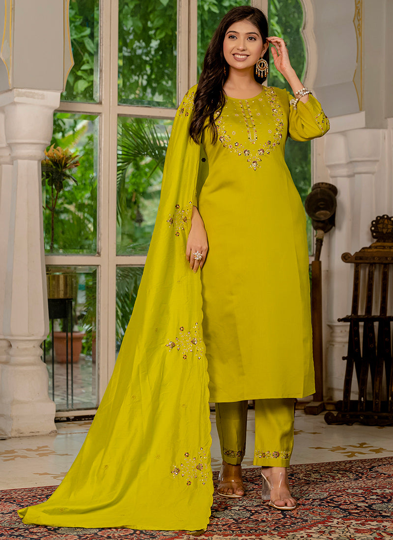Light Green Marina Silk Embroidered Festive Kurta Set