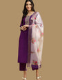 Purple Rayon Embroidered Straight Kurta Set