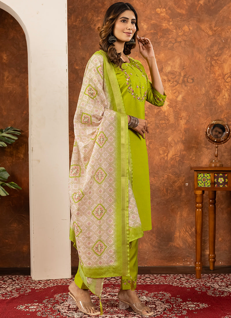 Green Embroidered Marina Silk Kurta Set