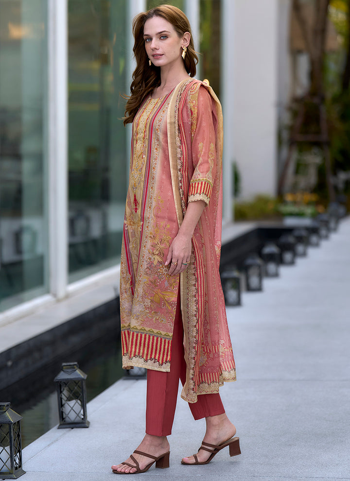 Beige Silk Blend Printed Daily Wear Kurta Set