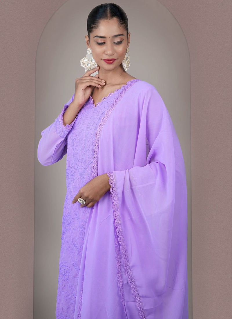 Lavender Georgette Chikankari Palazzo Style Kurta Set