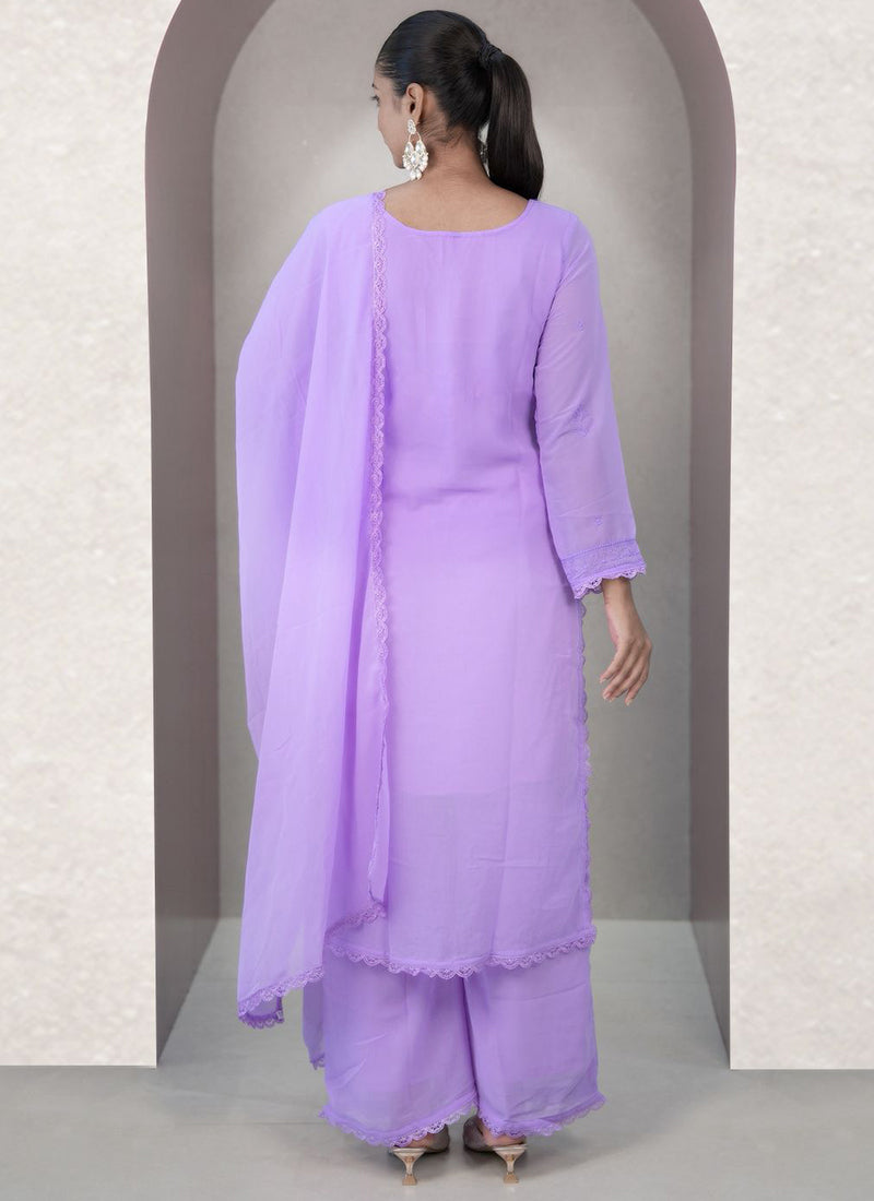 Lavender Georgette Chikankari Palazzo Style Kurta Set