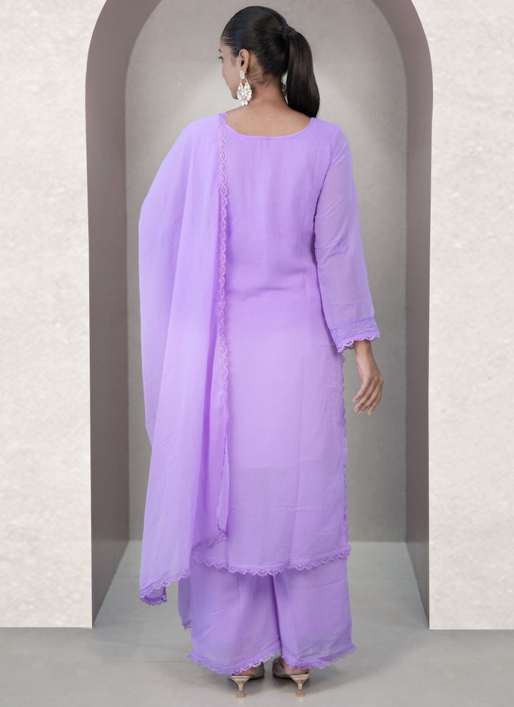 Lavender Georgette Chikankari Palazzo Style Kurta Set