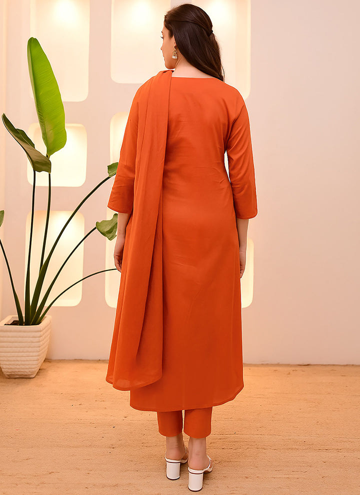 Orange Tesla Embroidered Anarkali Style Kurta Set