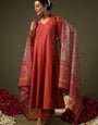 Rust Rayon Printed Festive Kurta Set