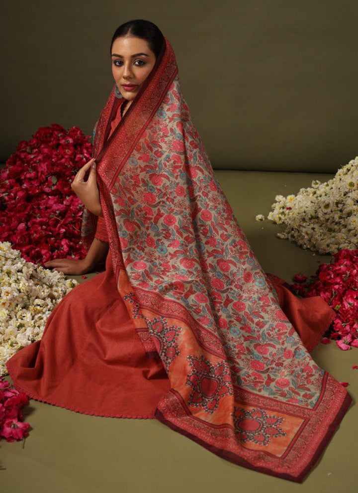 Rust Rayon Printed Festive Kurta Set