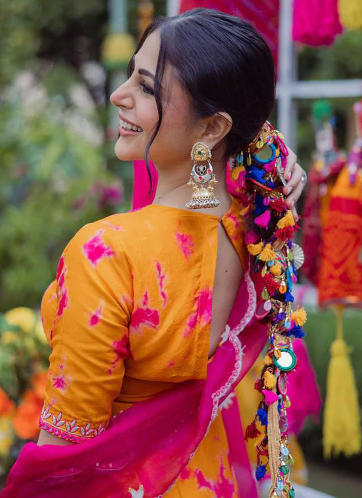 Orange French Crepe Printed Short Kurta With Palazzo Pant