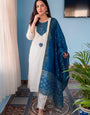 White Cotton Blend Embroidered Kurta Set