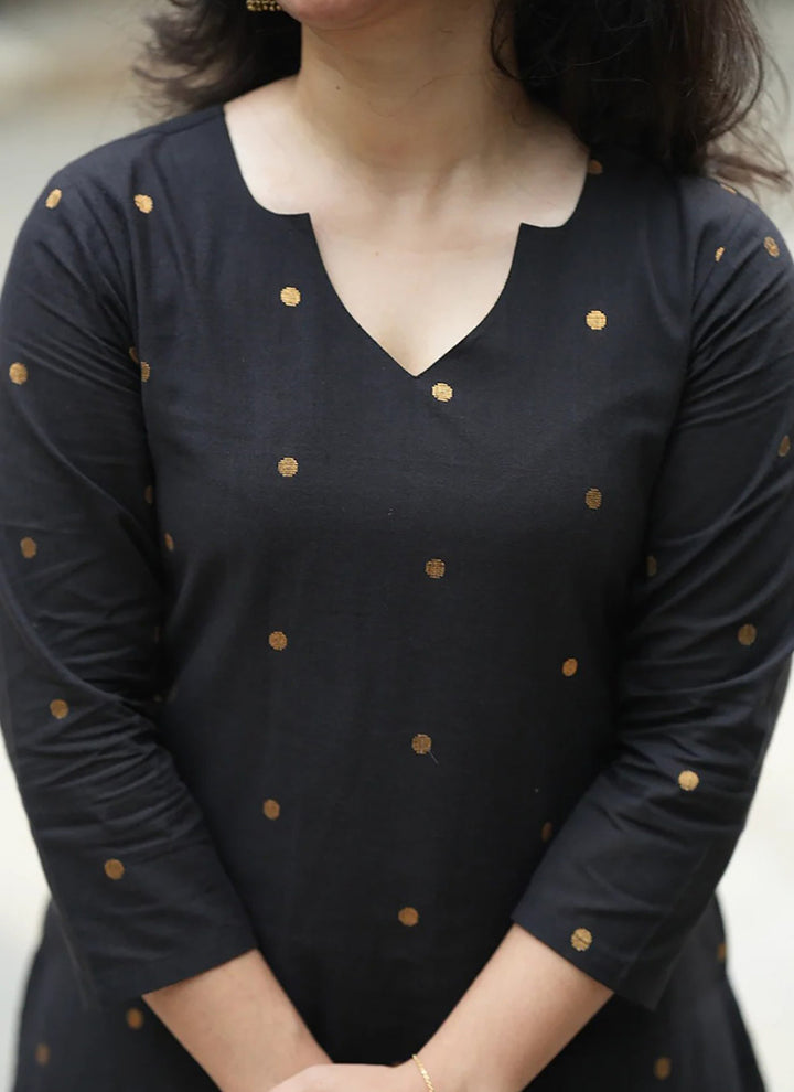 Black Art Silk Weaving Festive Kurta Set