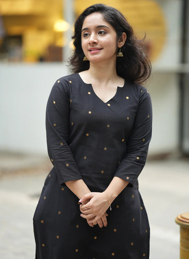 Black Art Silk Weaving Festive Kurta Set