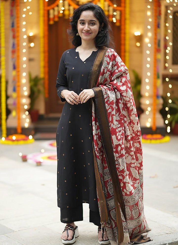 Black Art Silk Weaving Festive Kurta Set