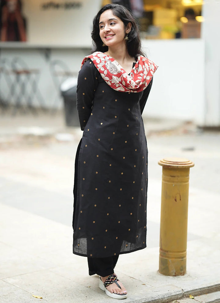 Black Art Silk Weaving Festive Kurta Set