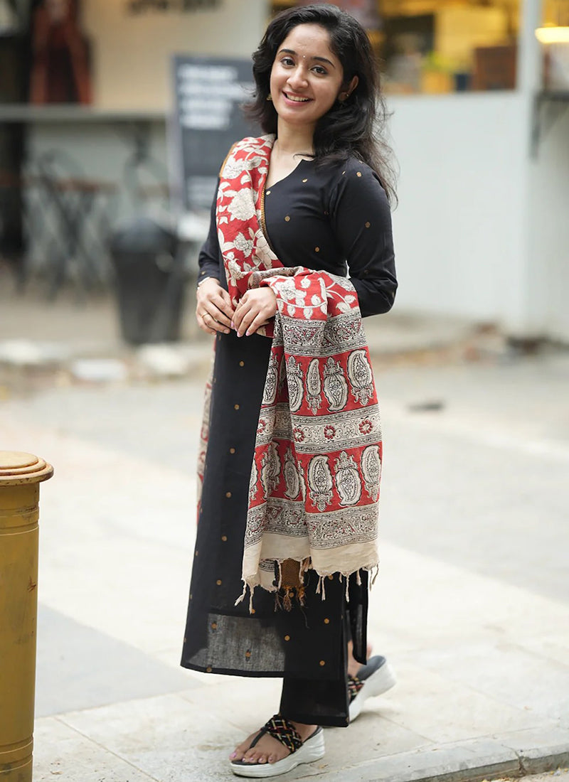 Black Art Silk Weaving Festive Kurta Set
