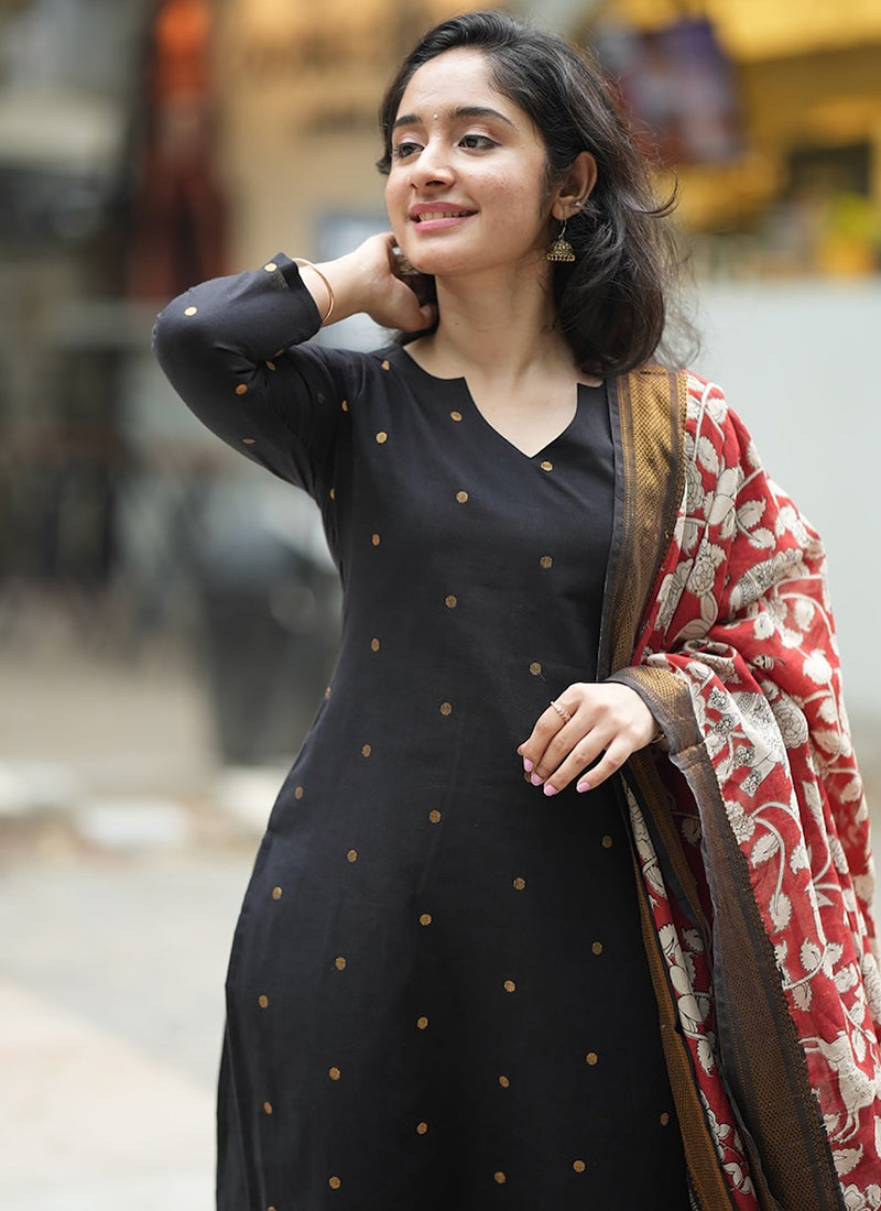 Black Art Silk Weaving Festive Kurta Set