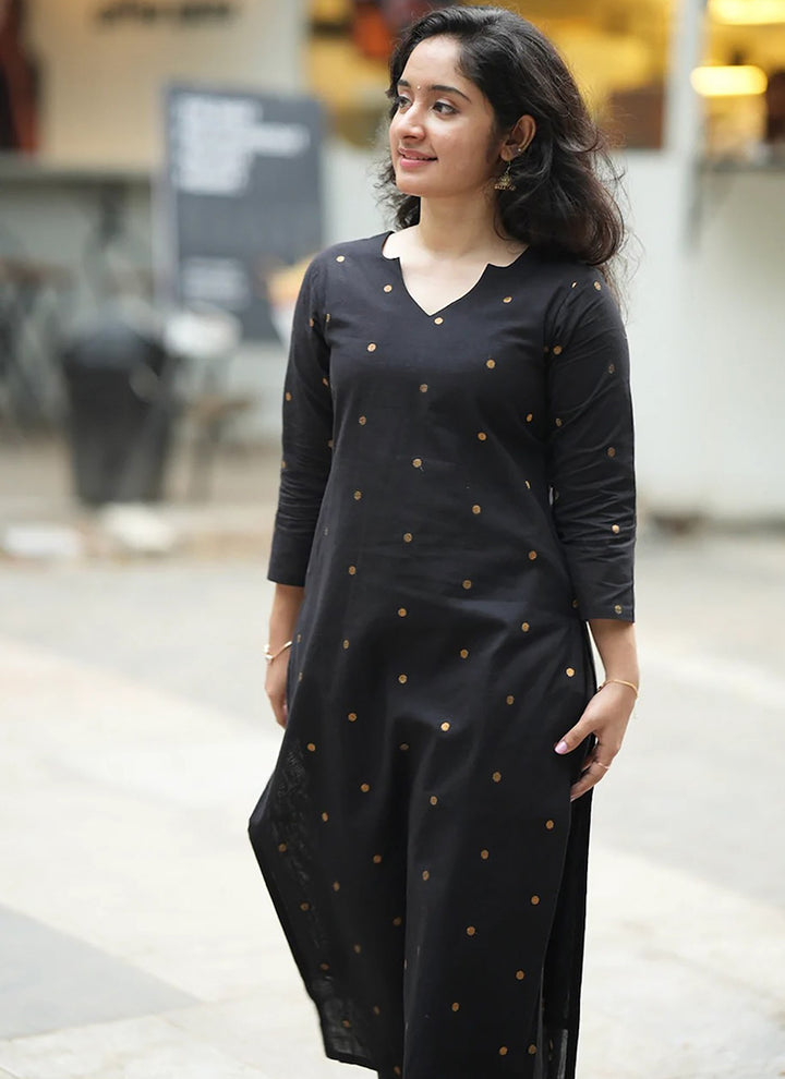 Black Art Silk Weaving Festive Kurta Set