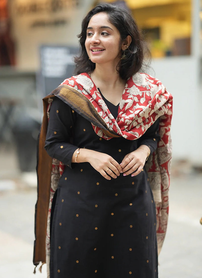 Black Art Silk Weaving Festive Kurta Set