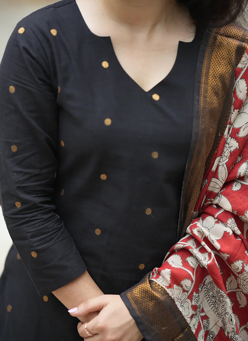 Black Art Silk Weaving Festive Kurta Set