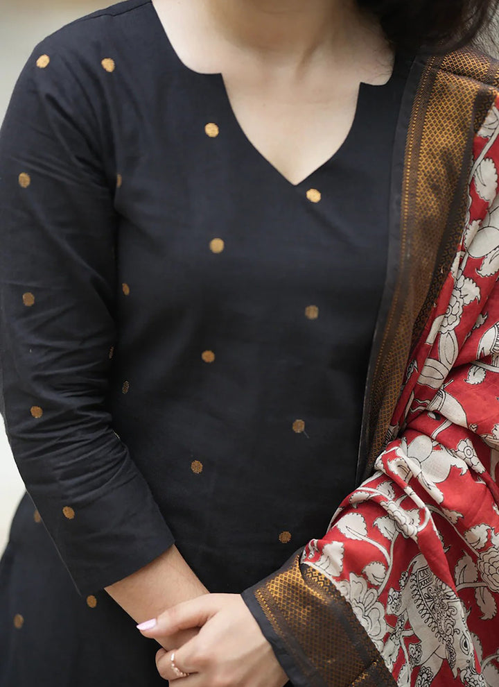 Black Art Silk Weaving Festive Kurta Set