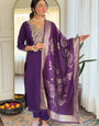 Purple Cotton Blend Embroidered Ceremonial Kurta Set