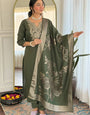 Green Cotton Blend Embroidered Ceremonial Kurta Set