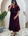 Maroon Embroidered Velvet Ceremonial Koti Gown