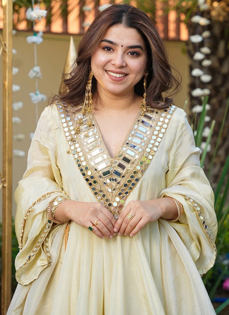 Off White French Crepe Embroidered Sharara Style Kurta Set