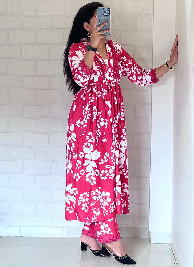 Pink Rayon Cotton Embroidered Festive Cord Set