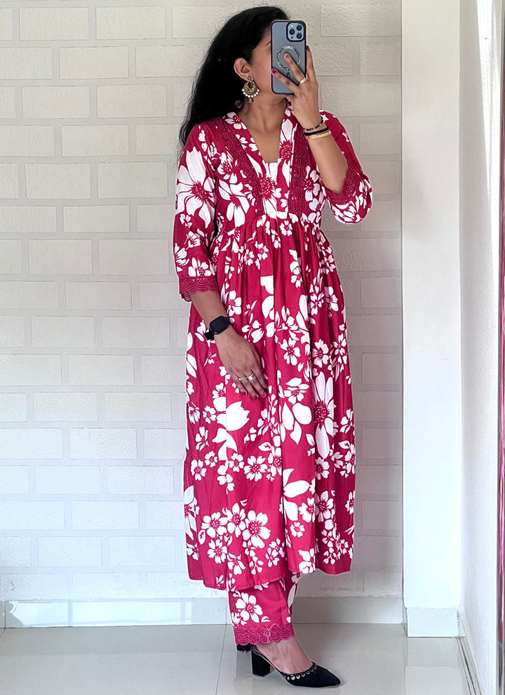 Pink Rayon Cotton Embroidered Festive Cord Set