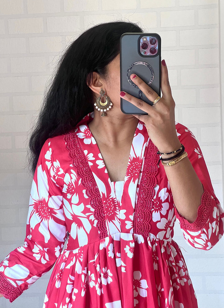 Pink Rayon Cotton Embroidered Festive Cord Set