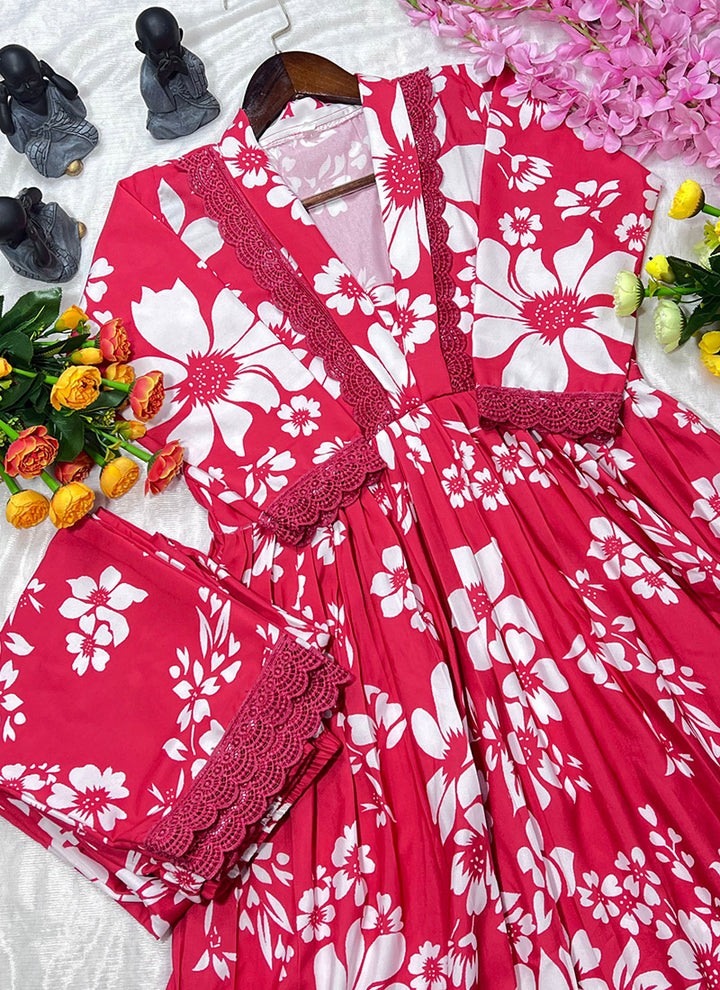 Pink Rayon Cotton Embroidered Festive Cord Set