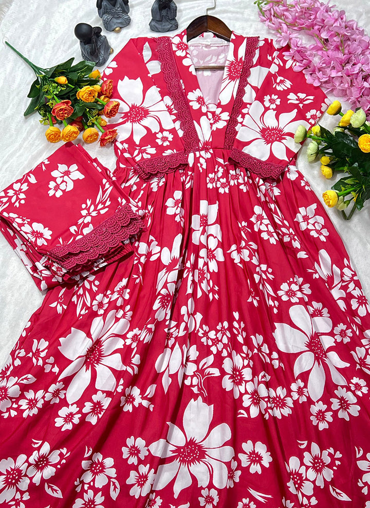 Pink Rayon Cotton Embroidered Festive Cord Set