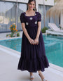 Dark Purple Embroidered Silk Party Wear Gown