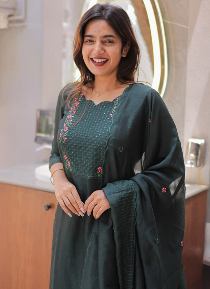 Morpinch Embroidered Chanderi Cotton Festive Kurta Set