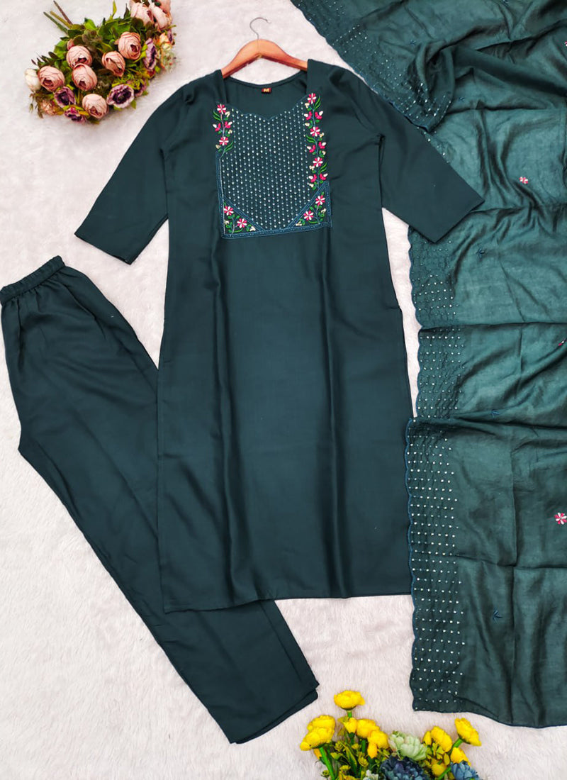 Morpinch Embroidered Chanderi Cotton Festive Kurta Set