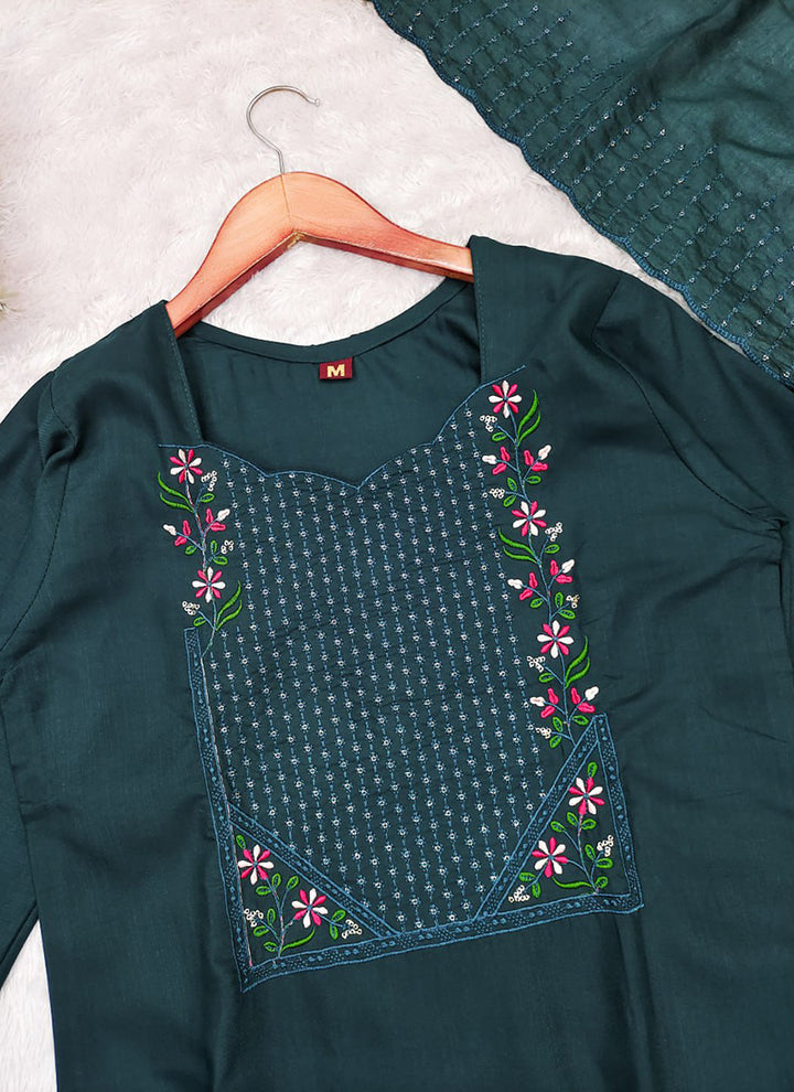 Morpinch Embroidered Chanderi Cotton Festive Kurta Set