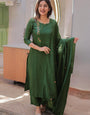 Green Embroidered Chanderi Cotton Festive Kurta Set