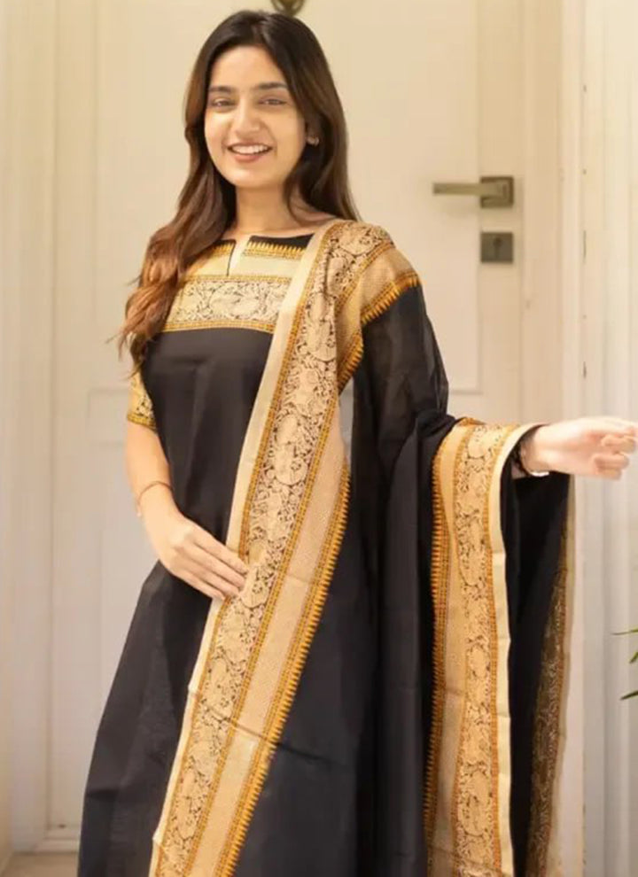 Black Kanchi Cotton PartyWear Kurti With Dupatta