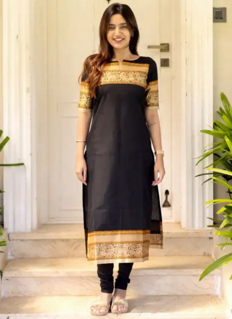 Black Kanchi Cotton PartyWear Kurti With Dupatta