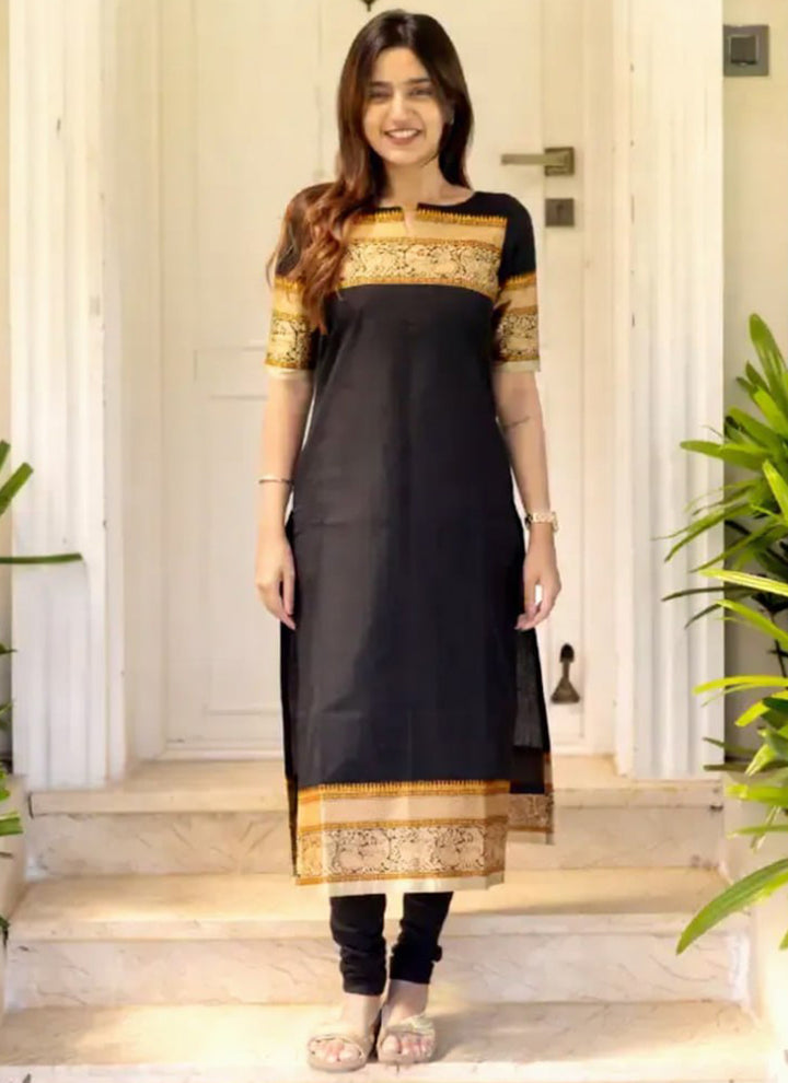 Black Kanchi Cotton PartyWear Kurti With Dupatta