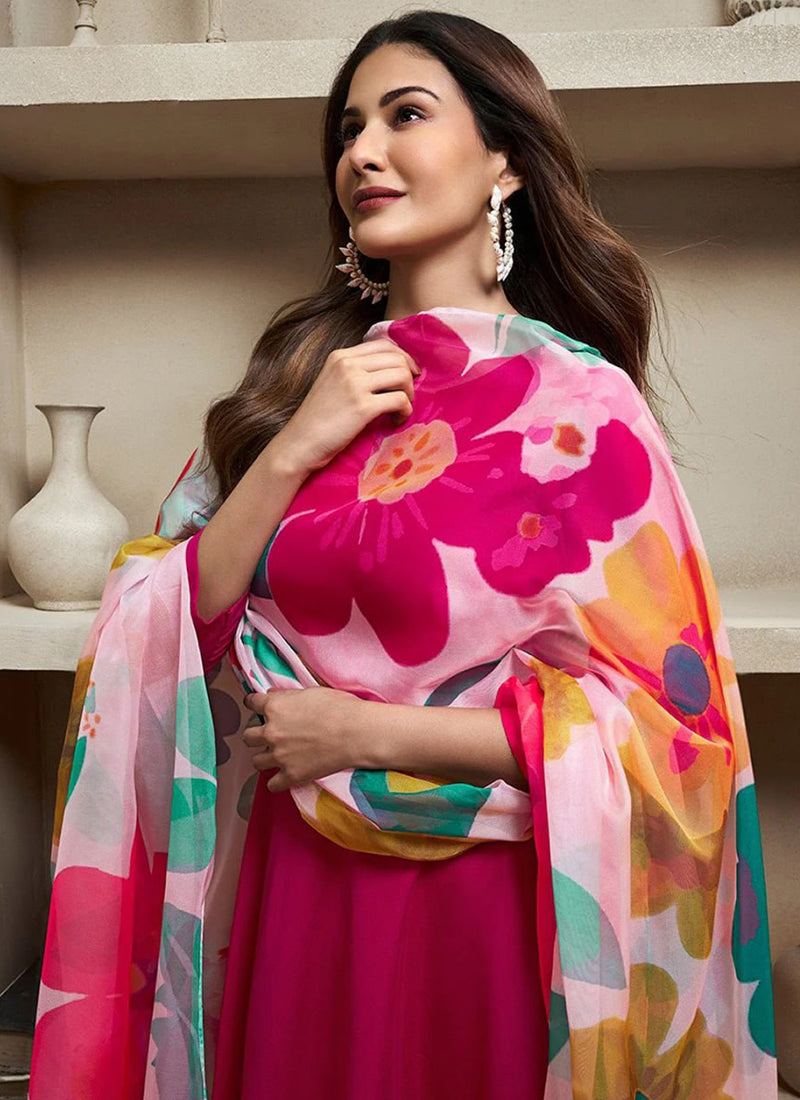 Rani Pink Chanderi Cotton Plain Festive Kurta Set