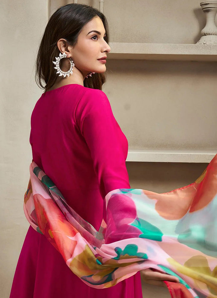 Rani Pink Chanderi Cotton Plain Festive Kurta Set