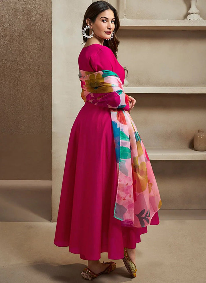 Rani Pink Chanderi Cotton Plain Festive Kurta Set