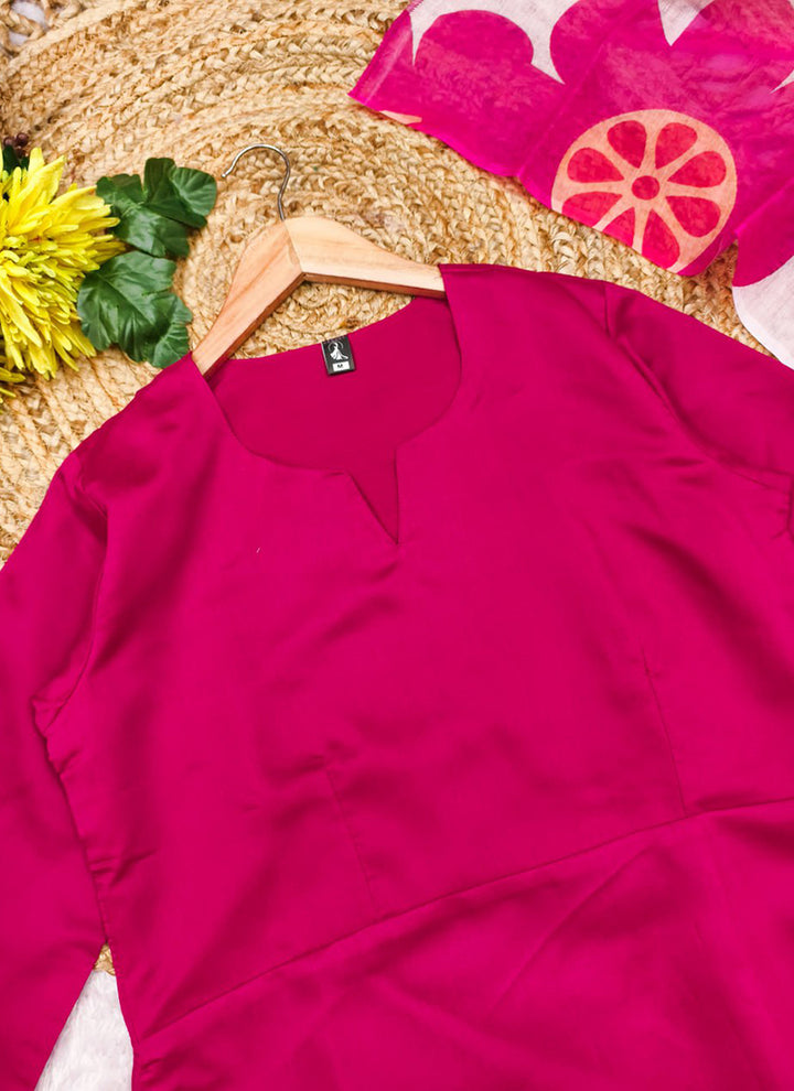 Rani Pink Chanderi Cotton Plain Festive Kurta Set