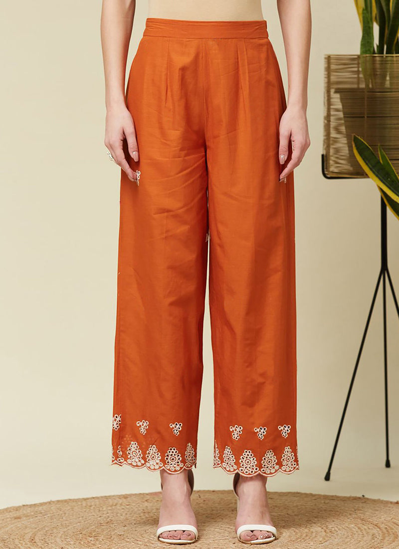 Orange Crepe Embroidered Outwear Cord Set