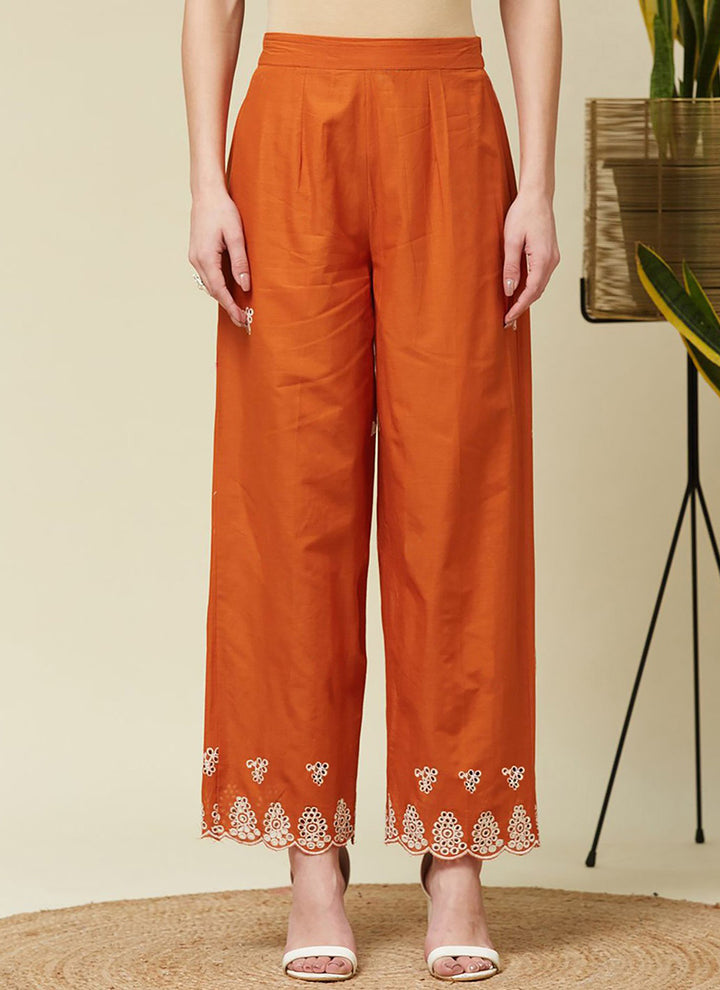 Orange Crepe Embroidered Outwear Cord Set