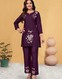 Purple Viscose Rayon Embroidered Cord Set