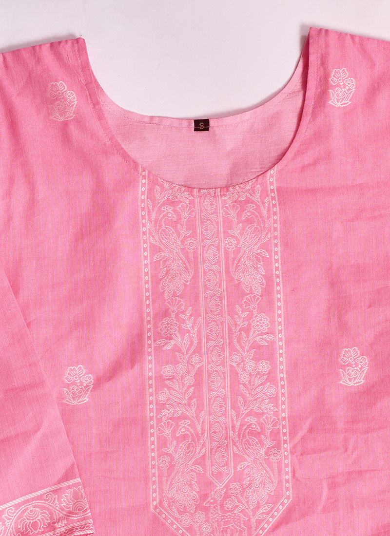 Candy Pink Pure Cotton Jacquard Kurta Set