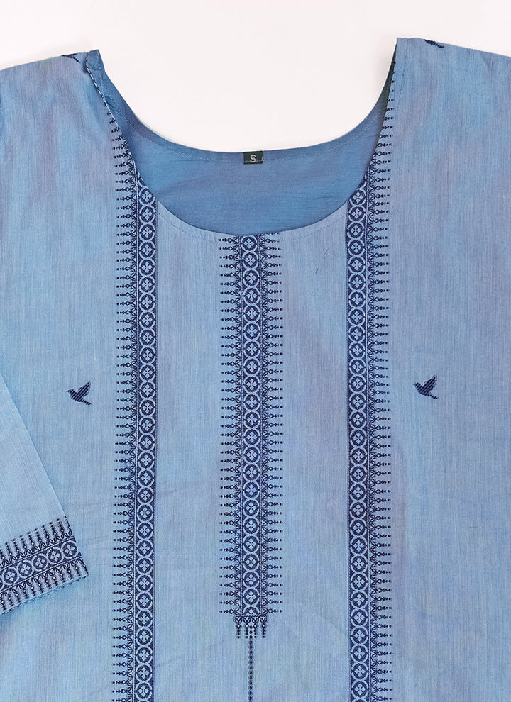 Sky Blue Pure Cotton Jacquard Festive Kurta Set