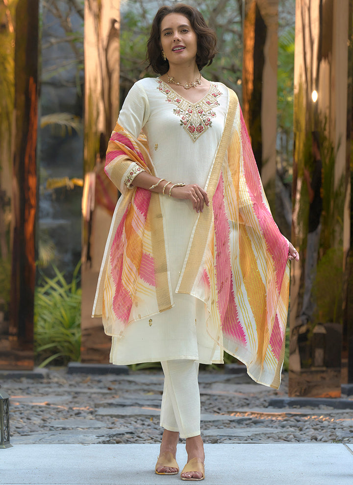 White Vatican Kurta With Trouser And Dupatta