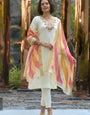 White Vatican Kurta With Trouser And Dupatta